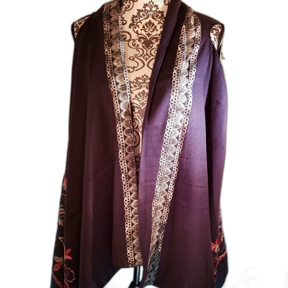 Embroidered Pashmina Shawl Vest Pink or Navy